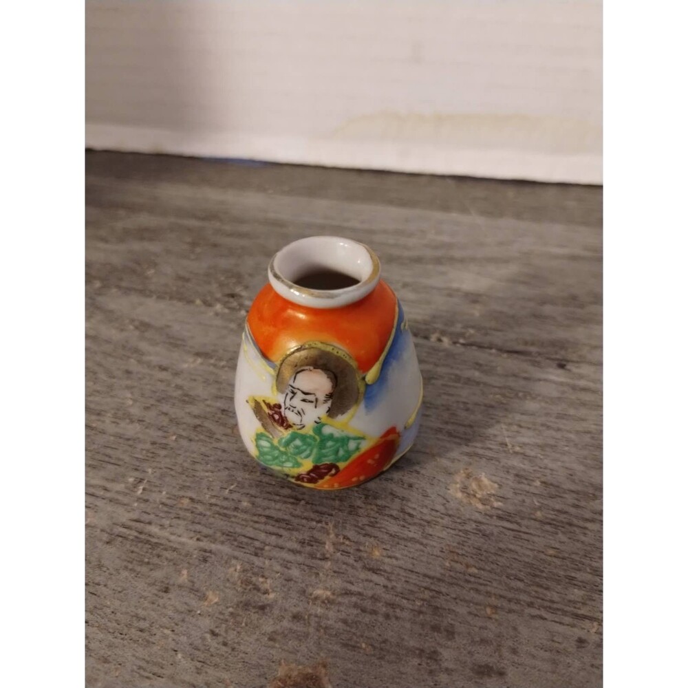 2" Hand Painted Gilded Porcelain Satsuma Moriage Vase Made in Occupied Japan